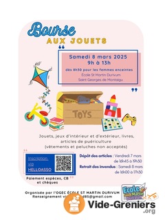 Photo de l'événement Bourse aux jouets, livres, jeux extérieurs, puériculture