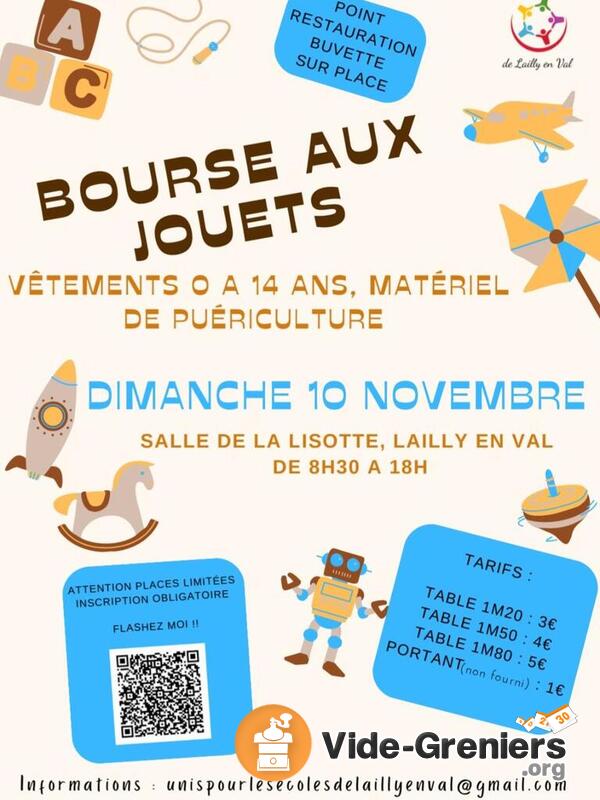 Bourse aux jouets, vêtements de 0 à 14 ans et puériculture