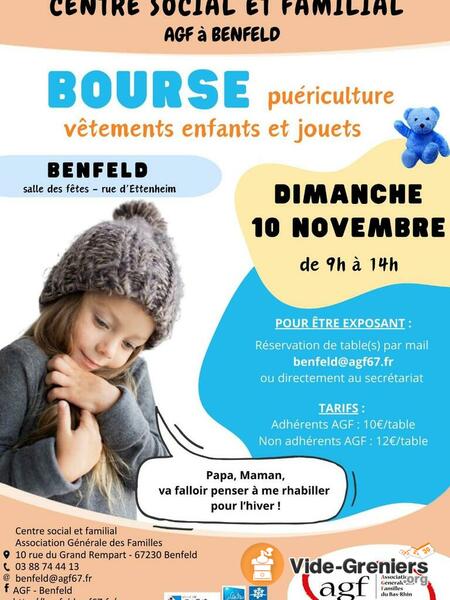 Bourse puériculture, jouets, vêtements enfants