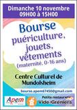 Bourse puériculture, jouets, vêtements (maternité, 0-16 ans)