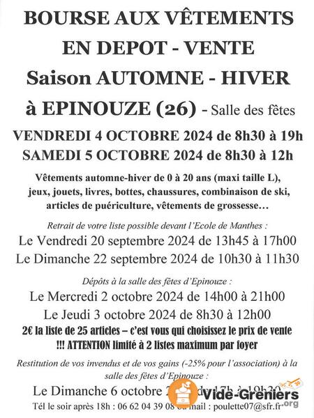 Bourse aux vetements en depot vente saison automne-hiver