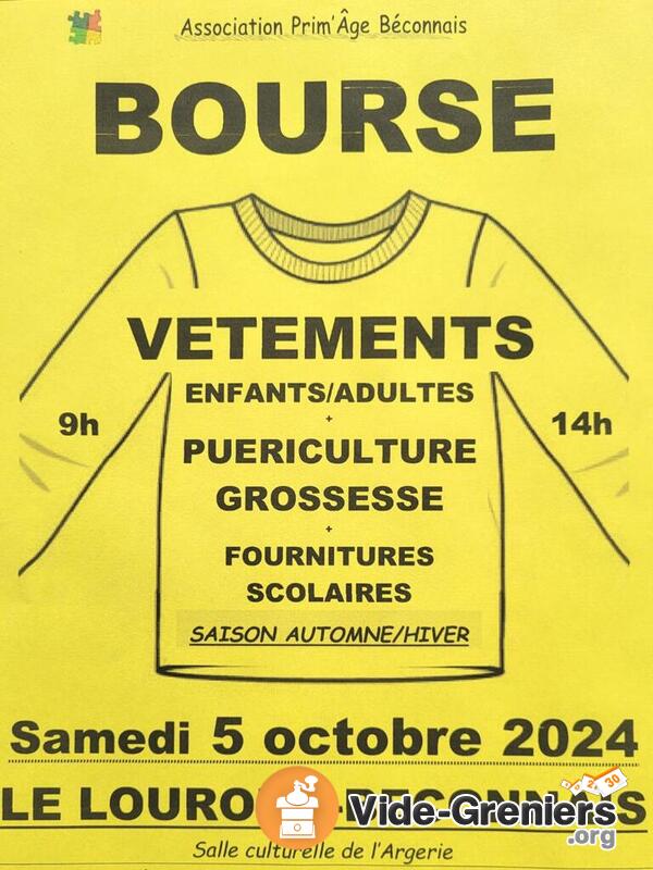 Bourse aux vêtements enfants adultes scolaire puériculture