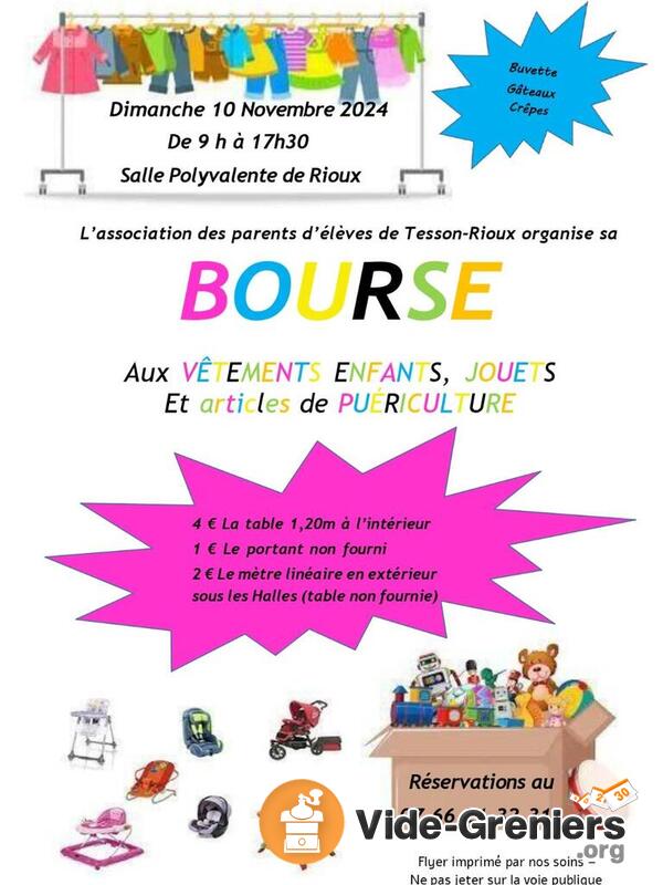 Bourse aux vêtements enfants jouets matériel de puériculture