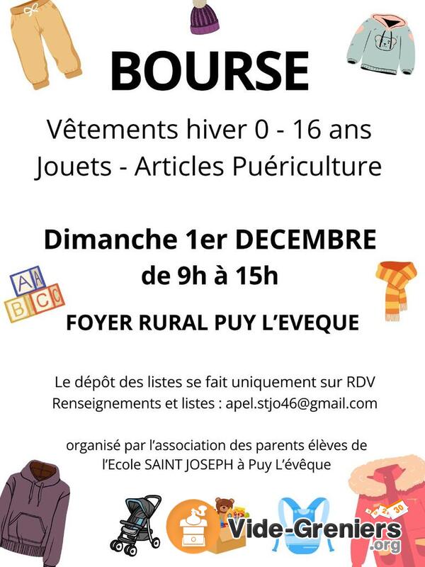 Bourse vêtements enfants, jouets, puériculture