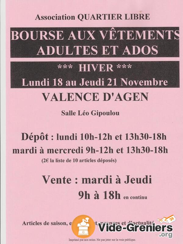 Bourse aux vêtements HIVER adultes et ados