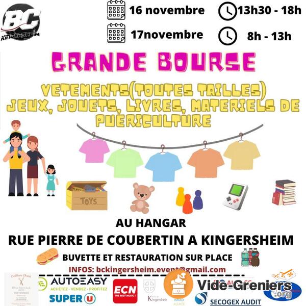 Bourse aux vêtements (toutes tailles), jeux, jouets, livres