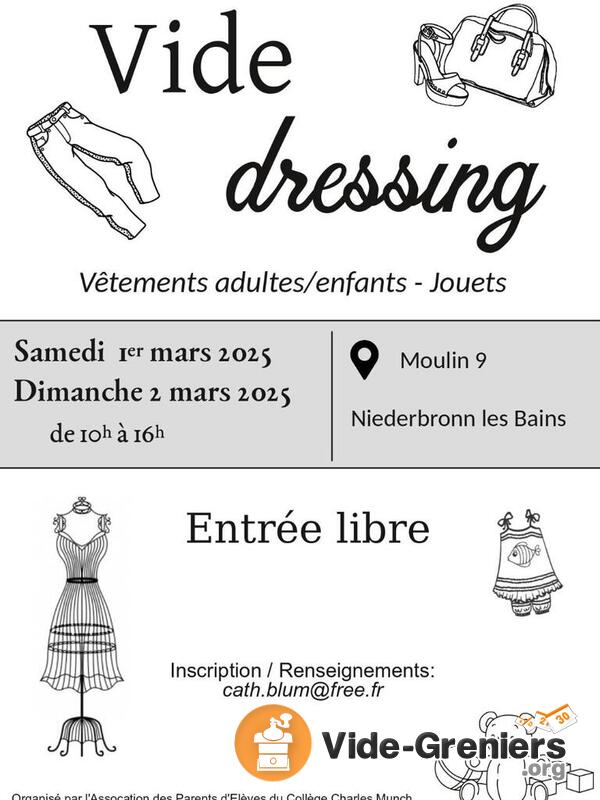 Vide dressing, vêtements adultes, enfants et jouets l