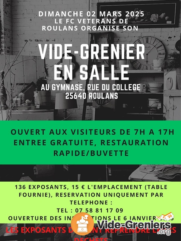 Vide grenier en salle du fc vétérans de Roulans